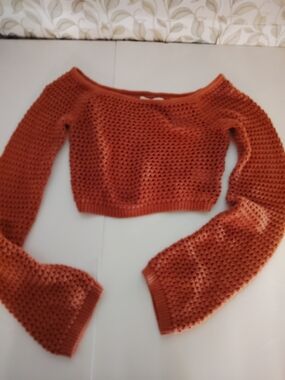 American Eagle Outfitters Rust Open-Weave Cropped Sweater